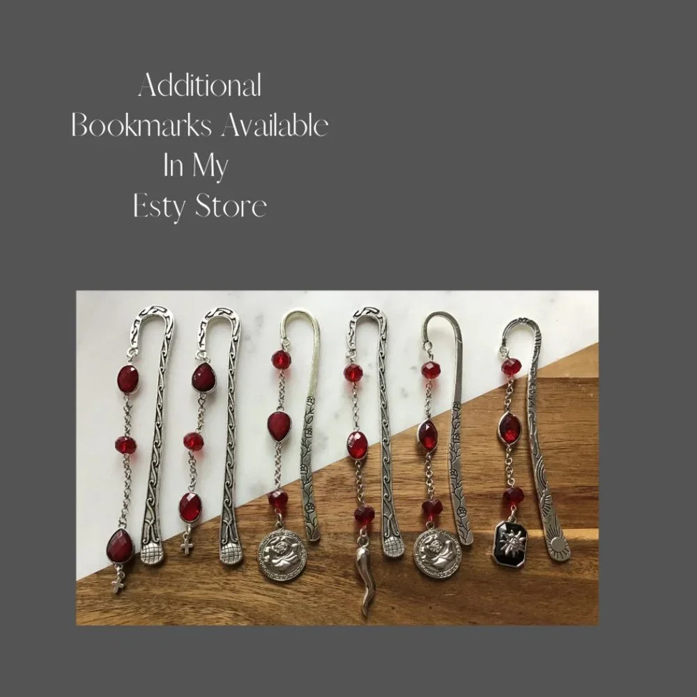 Tibetan Metal Bookmark - Sun and Stars Engraved Red Garnet Sunburst Charm‎